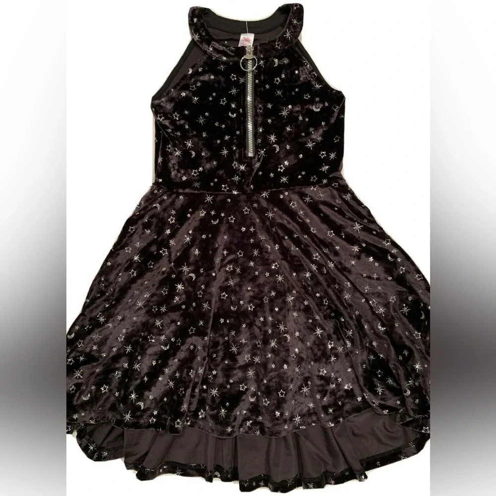 Justice Black Velvet Dress Glitter Moon Stars Size 12 NWOT
